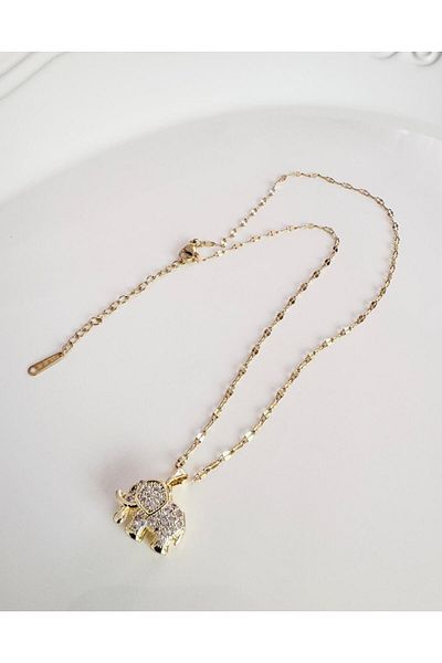 DEVİ fashion Steel Elephant Gold Necklace 40 cm