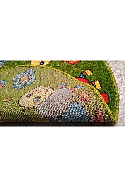 Kolibri Round Children's Room Rug Caterpillar 11080-130, Green, 9 mm Thread, Anti-Allergic