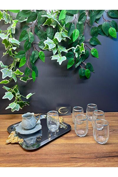 Paşabahçe Ars Linka Silver Gilded Coffee Side Glass for 6 People, Water Glass, Soda-Soda Drink Glass