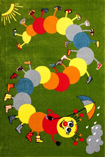 Kolibri Children's Room Carpet Covorexpert Caterpillar 11057-130, Various Sizes, Green, 9 Mm Thread, Anti-Allergic