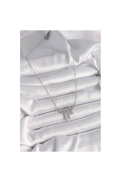 Skygo 316L Steel Silver Color Chain Zircon Stone Butterfly Model Dangle Detail Women's Necklace - Tj-Bko9653