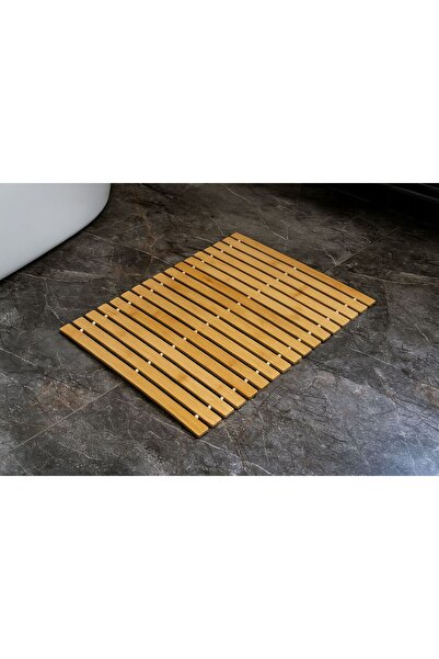 ENYAZA(2024) Bambu Banyo Paspası - Kaymaz Taban - Duş Paspası 42 x 61 cm Çizgili