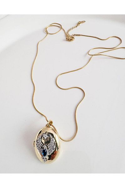 DEVİ fashion Steel Alya Anka Bird Locket Long Necklace 60 cm