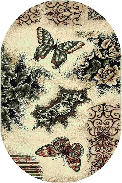Lotos Oval Carpet Covorexpert Butterflies 1607-110, 60 x 110 cm, Beige, Brown, 8 mm Thread, Anti-Allergic, Living Room