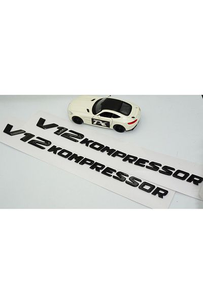 DK Tuning Set de 2 embleme pentru aripa laterală cu logo negru Benz V12 Kompressor