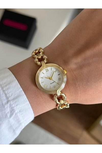 RoseandRoses Twina Ring Design Cord Women Wrist Watch Gold (White Dial)