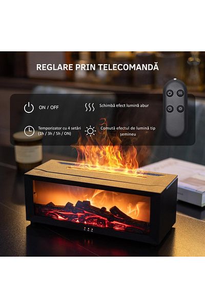 AdriMar Umidificator Aer cu Efect de Flacara de Tip Semineu, Difuzor Aromaterapie Uleiuri Esentiale, 7Culori