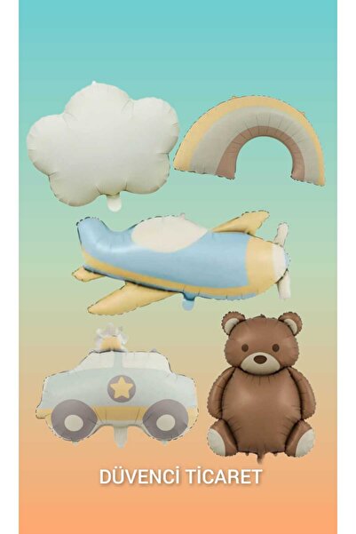 DÜVENCİ TİCARET retro polis arabası uçak bulut gökkuşuğı ayı folyo set