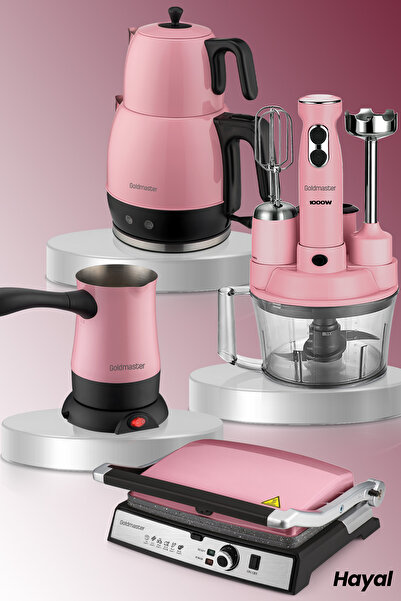GOLDMASTER Hayal Elektrikli Mutfak Çeyiz Seti 4 Lü Evlilik Paketi Pembe