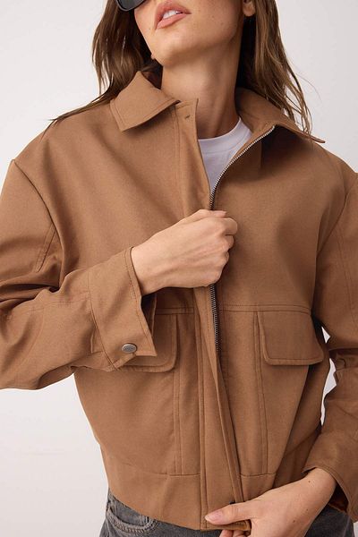 Trendyol Collection Brown Oversize Mold Suede Bomber Slim Jacket Coat Twoaw26Mo00126