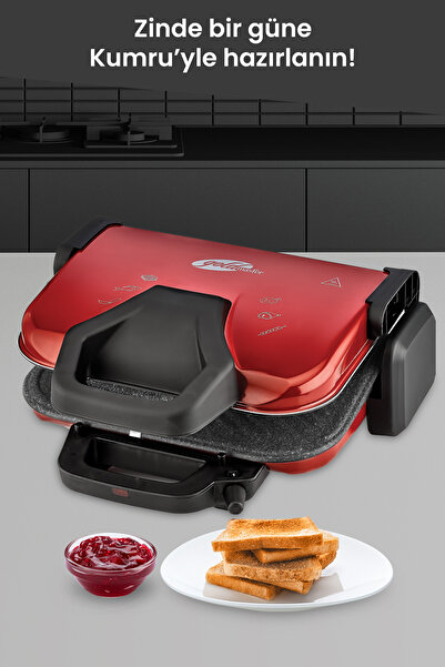 GOLDMASTER Kumru Kırmızı 1800 Watt Granit Çıkarılabilir Plakalı 5 Kademe Isı Ayarlı Tost Ve Izgara Makinesi