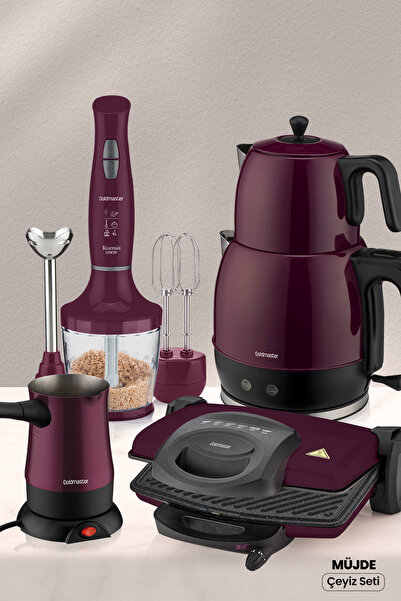 GOLDMASTER Müjde Elektrikli Mutfak Çeyiz Seti 4 Lü Evlilik Paketi Mor
