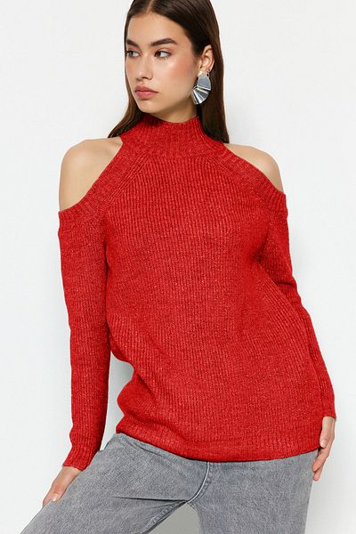 Trendyol Collection Red Lurex Window/Cut Out Detailed Knitwear Sweater Twoaw20Xs0006