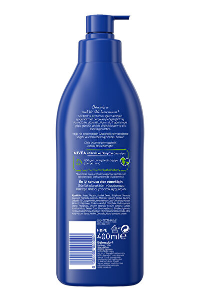 NIVEA Q10 Sıkılaştırıcı Vücut Sütü 400ml, C Vitamini,Kolajen,72 Saat Nemlendirici,Kuru Cilt Tipleri