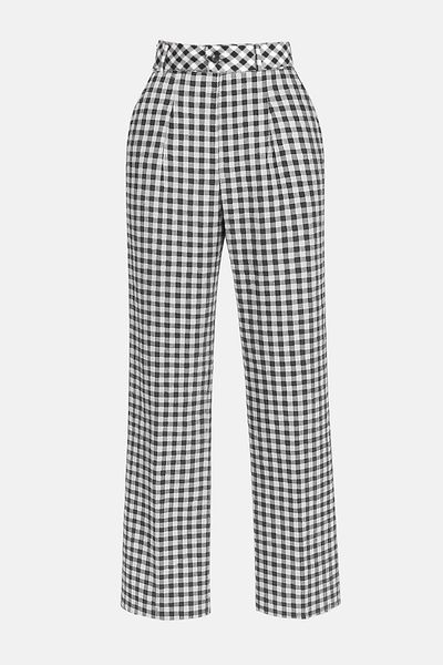 Trendyol Collection Black-Multicolor Plaid/Gingham High Waist Ankle Length Wide Leg Pants Twoss25Pl00132