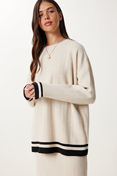 Happiness İstanbul Women's Stone Contrast Color Sweater Skirt Knitwear Suit Yy00246