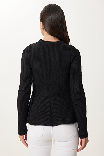 Happiness İstanbul Women's Black Flounced Knitwear Sweater Yy00256