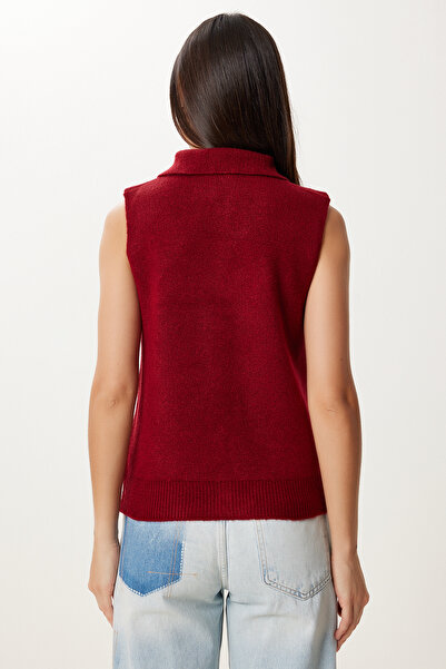Happiness İstanbul Women's Burgundy Polo Neck Knitwear Vest Yy00244