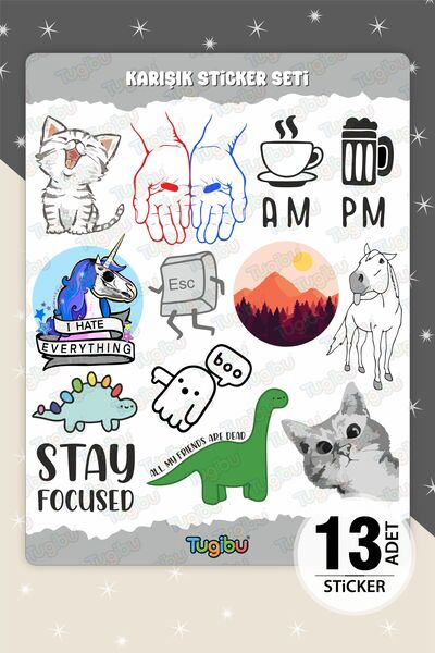 TUGİBU Bohemian Sticker Set, Mixed Sticker Set, 13 Piece Sticker Set
