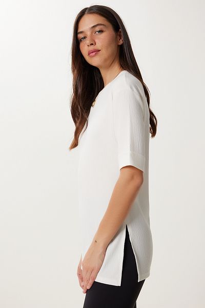 Happiness İstanbul Women's Ecru Slit Bürümük Knitted Blouse Dd01378