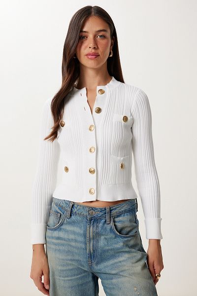 Happiness İstanbul Women's Ecru Stylish Buttoned Knitwear Cardigan Yy00251