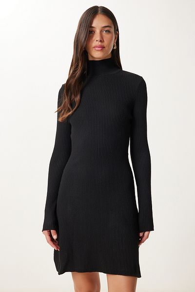 Happiness İstanbul Women's Black Mini Knitwear Dress with Back Belt Yy00255