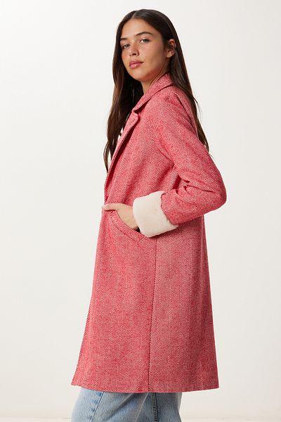 Happiness İstanbul Women's Red Double Breasted Collar Fur Cashmere Coat Dd01367