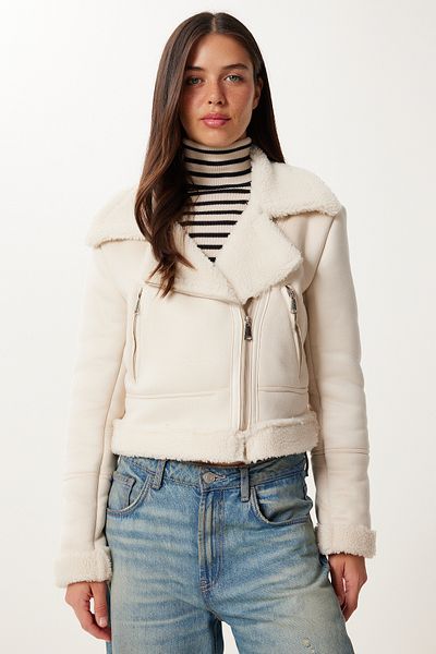 Happiness İstanbul Women's Stone Faux Fur Nubuck Jacket Dd01371