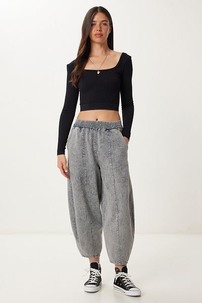 Happiness İstanbul Women's Anthracite Washed Gabardine Baggy Trousers Dm00146