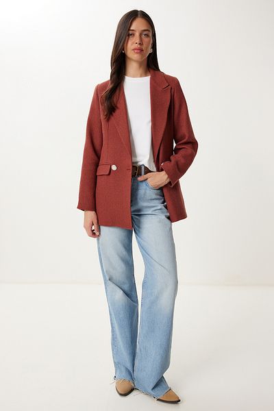 Happiness İstanbul Γυναικείο παλτό με κουμπιά Tweed Blazer με επένδυση από πλακάκια XL00005