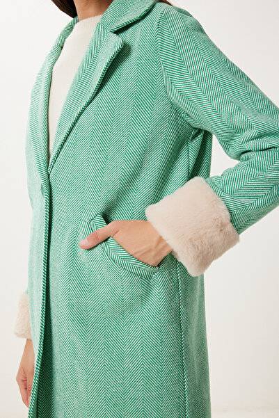 Happiness İstanbul Női zöld duplasoros galléros szőrme kabát DD01367