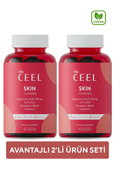 VitaCeel 2'li Vegan Cilt Vitamini Çiğnenebilir Gummy, Hyaluronic Acid, Vitamin C, Glutatyon, Q10, Ala, Biotin