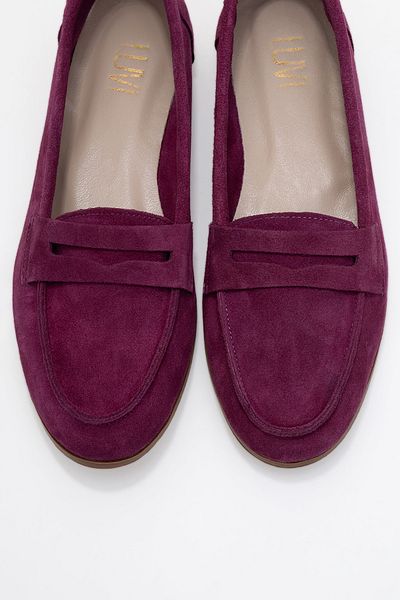 LuviShoes F02 Лилави велурени дамски мокасини от естествена кожа