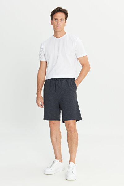 AC&Co / Altınyıldız Classics Erkek Antrasit Pamuklu Rahat Nefes Alabilen 2 İplik Cepli Örme Şort Standart Fit Normal Kesim