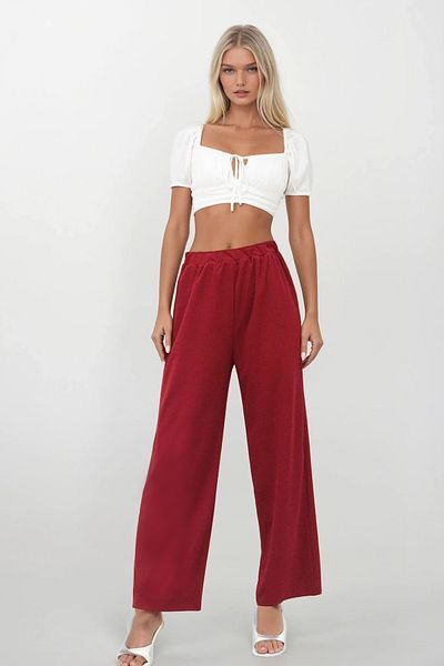 Trend Alaçatı Stili Women's Burgundy Elastic Waist Aerobin Palazzo Trousers Alc-X14265