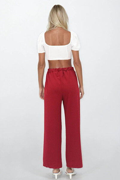 Trend Alaçatı Stili Dámske bordové palazzo nohavice s elastickým pásom Aerobin ALC-X14265