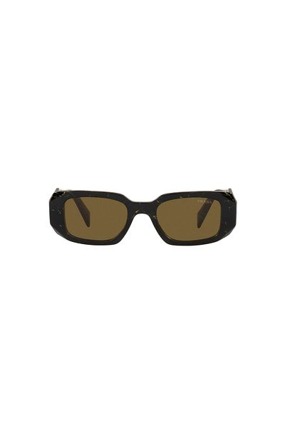 Prada Woman Rectangle Sunglasses- Pr 17ws - Lense Size:49mm - Black/yellow Marble