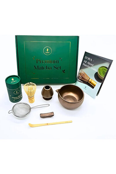 IZORA طقم ماتشا، حفل الشاي الياباني مع وعاء سيراميك ومكنسة من الخيزران