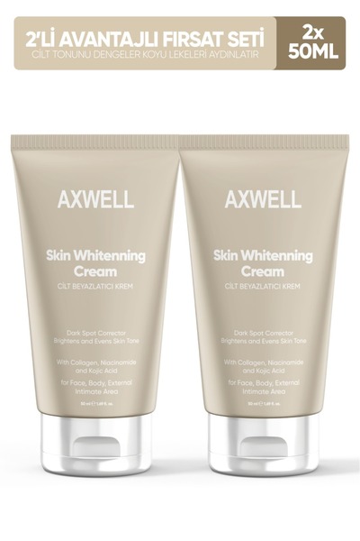 AXWELL 2'li Cilt Beyazlatıcı Aydınlatıcı Glutatyon Leke Karşıtı Krem Kojik Asit 50 ml