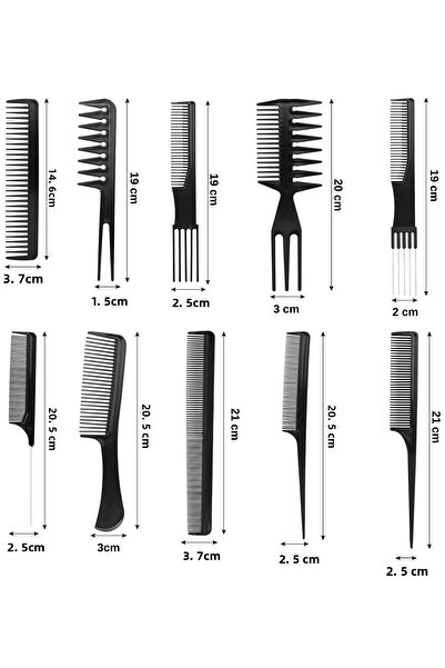 Layes 10-Piece Professional Hairdresser Hair Styling Comb Set - With Bag