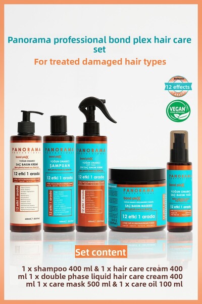 PANORAMA PROFESSIONAL 12 تأثير في 1 نباتي - مجموعة العناية العائلية الاحترافية بوند بليكس (ARGAN-JOJOBA-TEE TREE-HEMP SEED)
