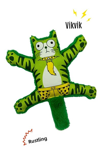 Havhav Mihav Sound Dog Toy Green Color Cat Shaped Dog Teeth Scratching Toy