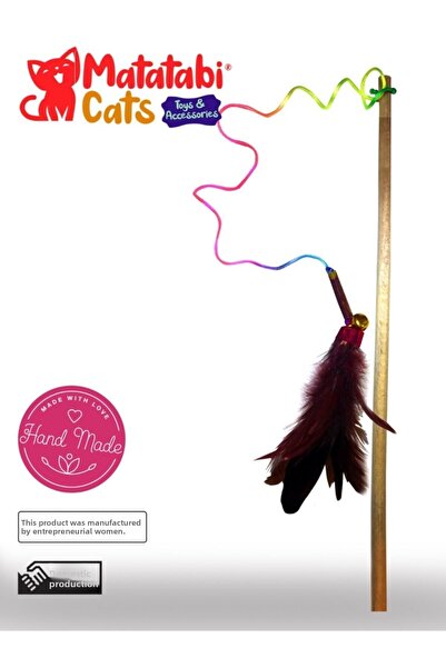 MATATABİ CATS صنارة صيد القطط بمقبض خشبي، لعبة القطط 50 سم (لا تحتوي على عشب القطط)