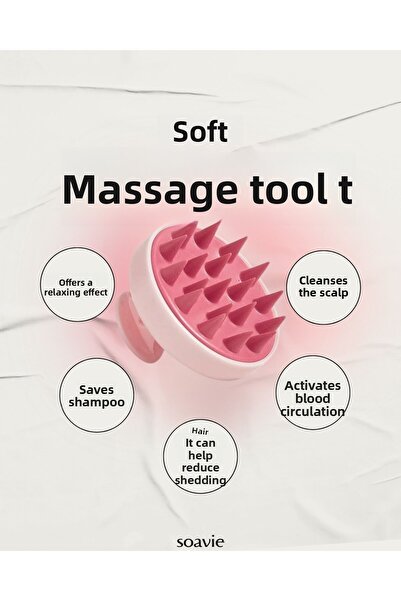 SOAVİE مشط تدليك للعناية بالشعر من السيليكون الناعم باللون الوردي، مشط تدليك لفروة الرأس - العناية بالشعر