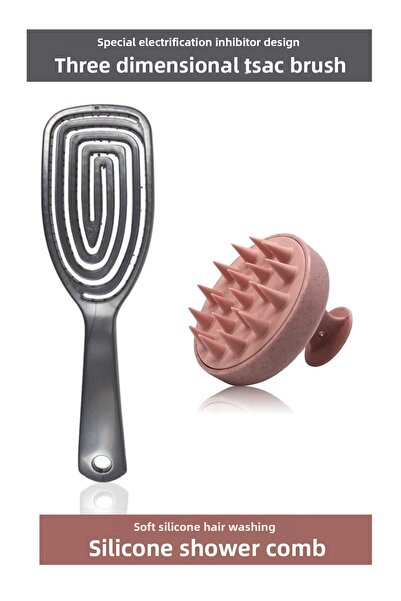 Muggio Pieptene de duș din silicon, roz și gri, perie de păr 3D Pro