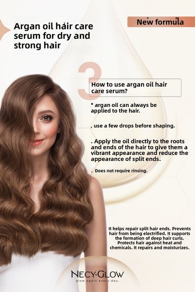 NECY GLOW Hair Repairing Argan Oil Serum - Repairing, Shine-Enhancing, Intense Moisturizer