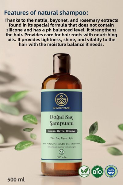 Apayrı Yaşam 100% Herbal Natural Hair Shampoo for All Hair Types 500 ml
