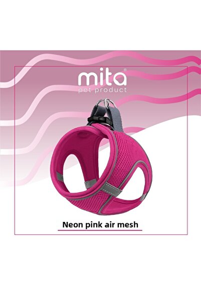 Mita Pet حزام Mita Air Mesh للكلاب مع عاكس مزدوج، وردي نيون مضاد للتعرق / ورد...