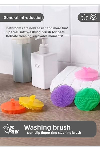Dr.Paw Cat and Dog Washing Brush – Anti-Slip Grip with Finger Ring, Soft Silicone Cleaning Head