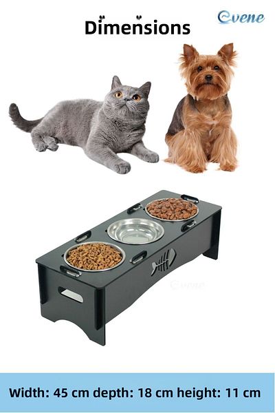 Evene Food Water Bowl Stainless Steel Rhinestone 3-Piece Wooden Cat and Dog Water Bowl with Fish Model